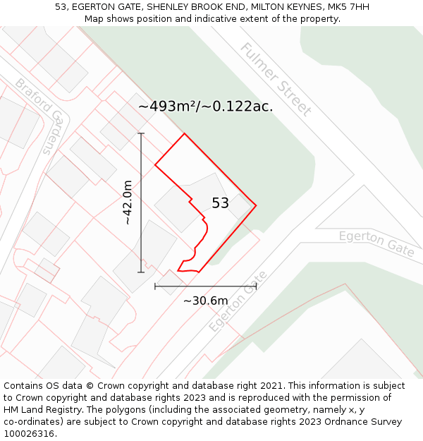 53, EGERTON GATE, SHENLEY BROOK END, MILTON KEYNES, MK5 7HH: Plot and title map