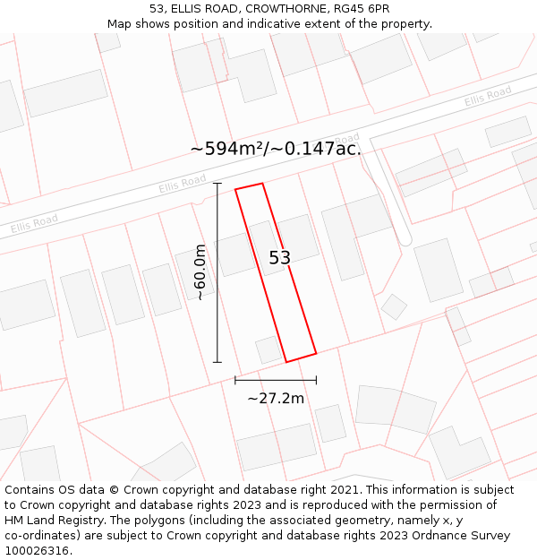53, ELLIS ROAD, CROWTHORNE, RG45 6PR: Plot and title map