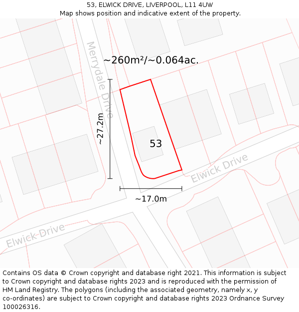 53, ELWICK DRIVE, LIVERPOOL, L11 4UW: Plot and title map
