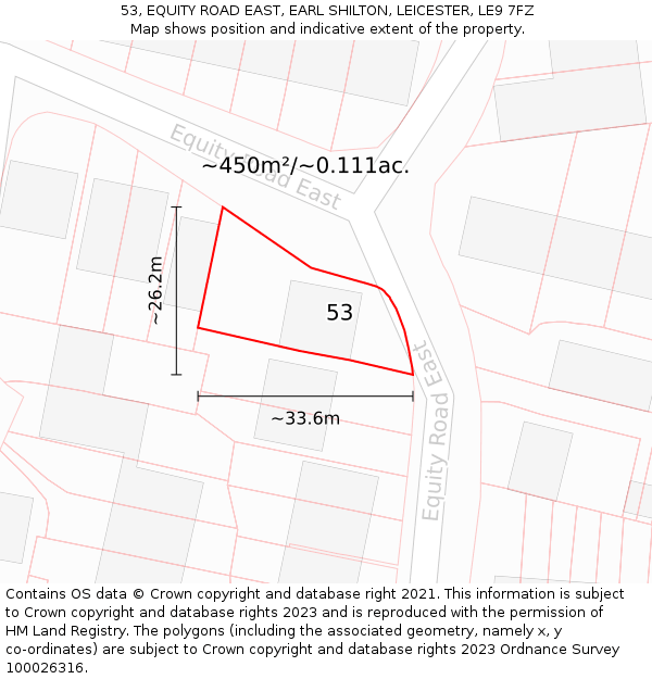 53, EQUITY ROAD EAST, EARL SHILTON, LEICESTER, LE9 7FZ: Plot and title map