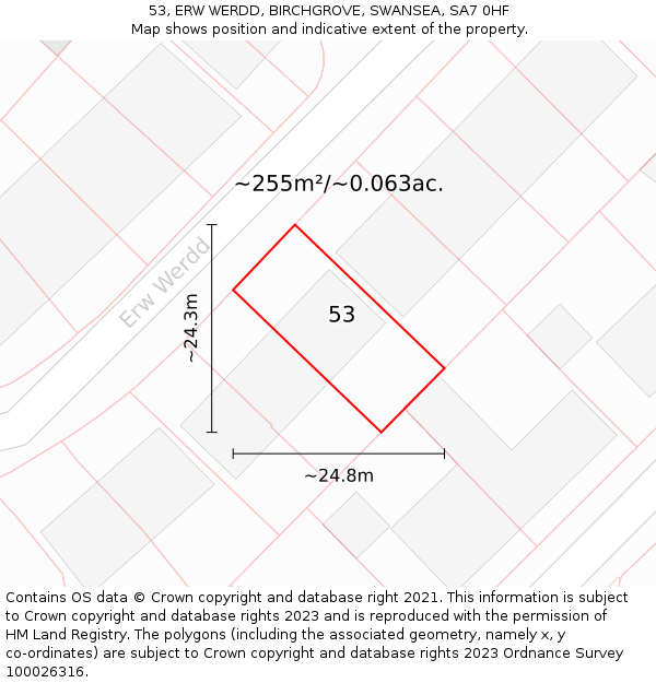 53, ERW WERDD, BIRCHGROVE, SWANSEA, SA7 0HF: Plot and title map