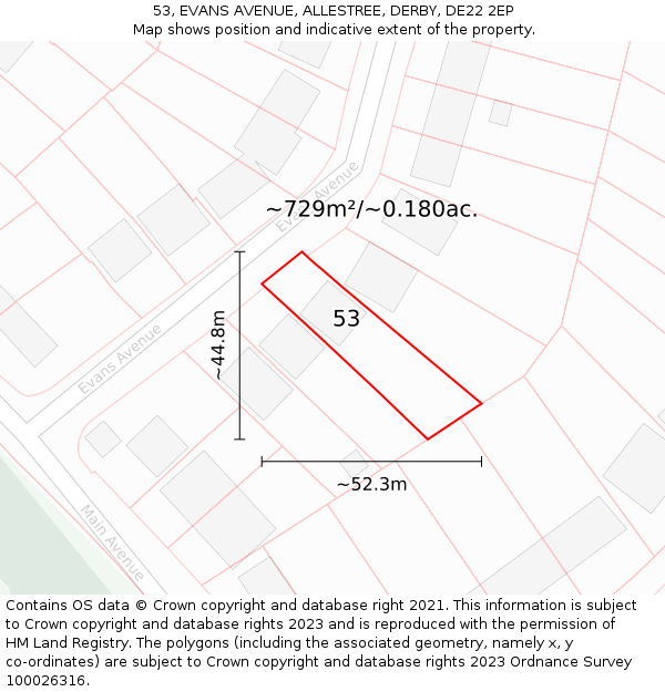 53, EVANS AVENUE, ALLESTREE, DERBY, DE22 2EP: Plot and title map