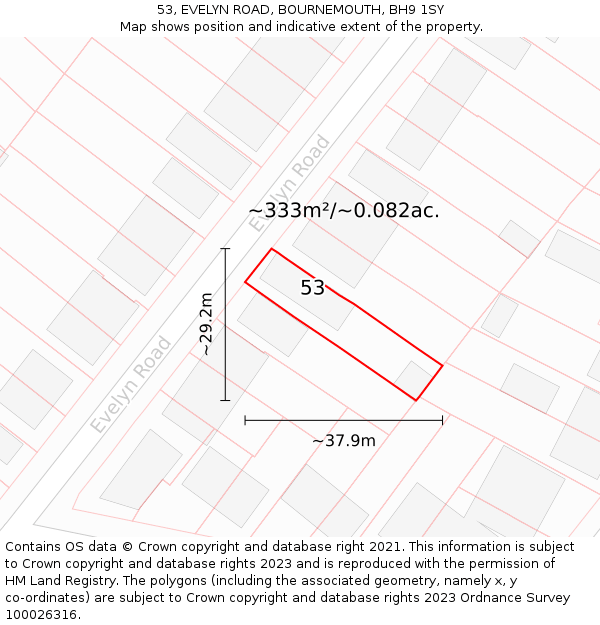 53, EVELYN ROAD, BOURNEMOUTH, BH9 1SY: Plot and title map
