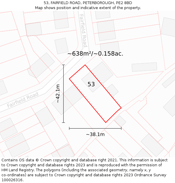 53, FAIRFIELD ROAD, PETERBOROUGH, PE2 8BD: Plot and title map