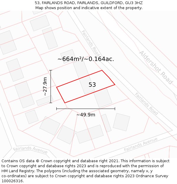 53, FAIRLANDS ROAD, FAIRLANDS, GUILDFORD, GU3 3HZ: Plot and title map