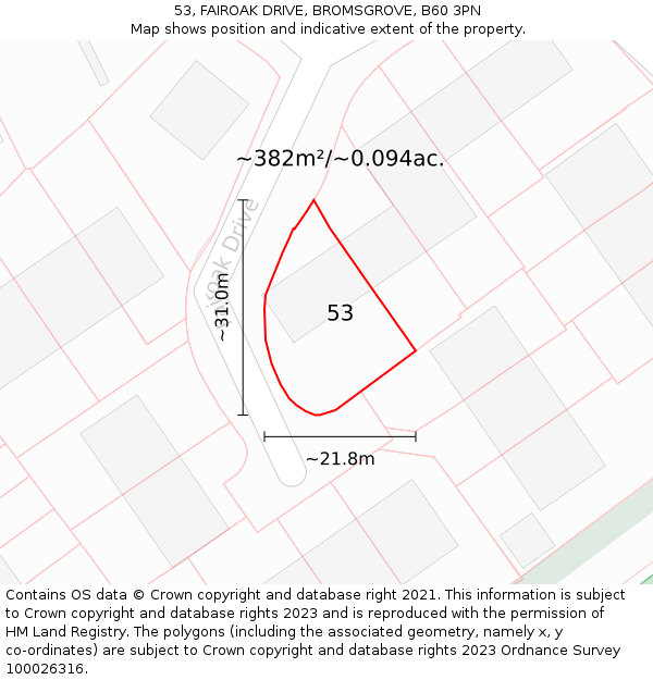 53, FAIROAK DRIVE, BROMSGROVE, B60 3PN: Plot and title map