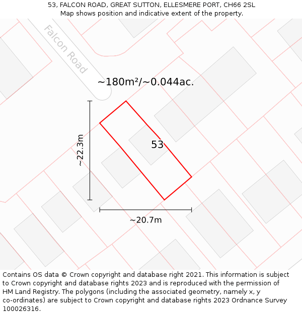 53, FALCON ROAD, GREAT SUTTON, ELLESMERE PORT, CH66 2SL: Plot and title map