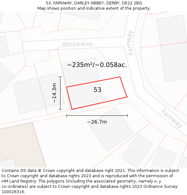 53, FARNWAY, DARLEY ABBEY, DERBY, DE22 2BQ: Plot and title map