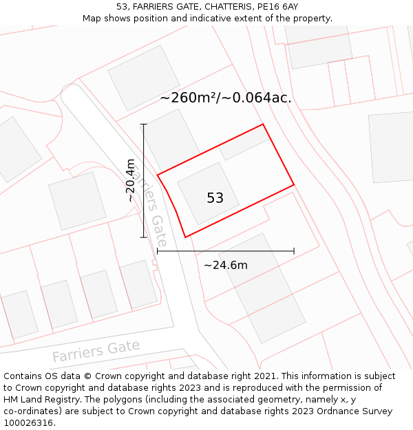 53, FARRIERS GATE, CHATTERIS, PE16 6AY: Plot and title map
