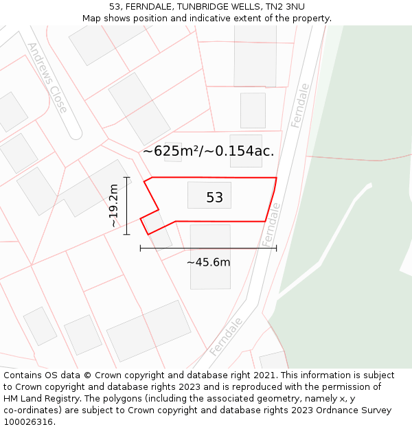 53, FERNDALE, TUNBRIDGE WELLS, TN2 3NU: Plot and title map