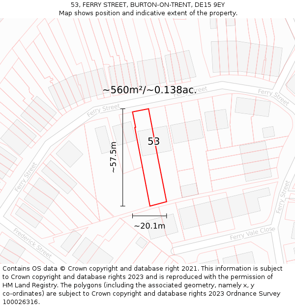 53, FERRY STREET, BURTON-ON-TRENT, DE15 9EY: Plot and title map