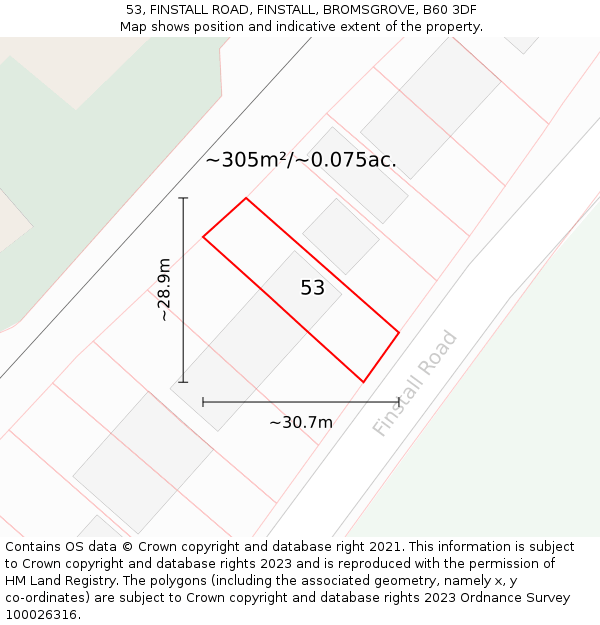 53, FINSTALL ROAD, FINSTALL, BROMSGROVE, B60 3DF: Plot and title map