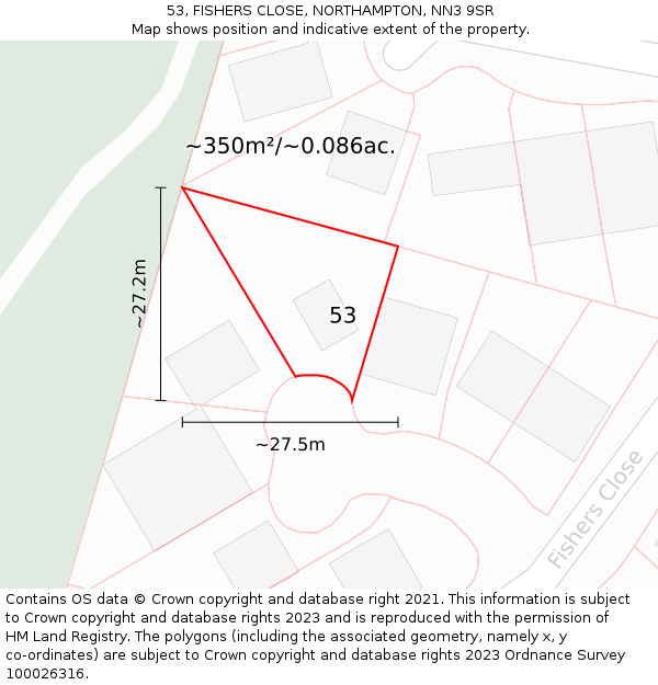 53, FISHERS CLOSE, NORTHAMPTON, NN3 9SR: Plot and title map