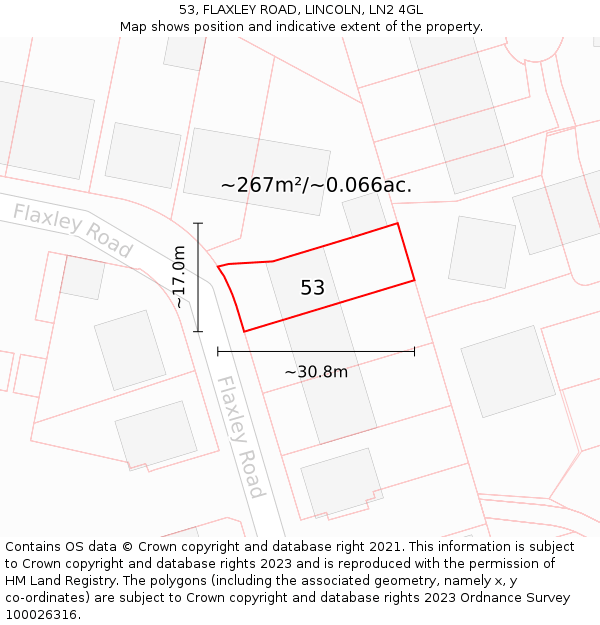 53, FLAXLEY ROAD, LINCOLN, LN2 4GL: Plot and title map