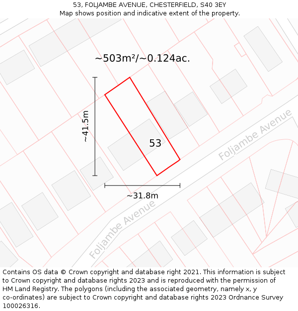 53, FOLJAMBE AVENUE, CHESTERFIELD, S40 3EY: Plot and title map