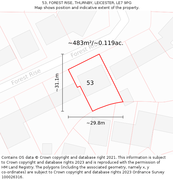 53, FOREST RISE, THURNBY, LEICESTER, LE7 9PG: Plot and title map