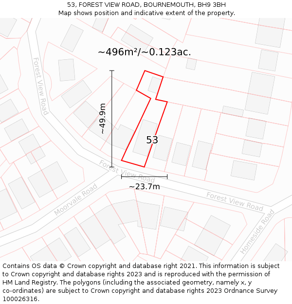 53, FOREST VIEW ROAD, BOURNEMOUTH, BH9 3BH: Plot and title map
