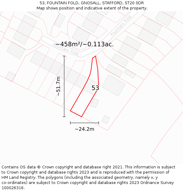 53, FOUNTAIN FOLD, GNOSALL, STAFFORD, ST20 0DR: Plot and title map