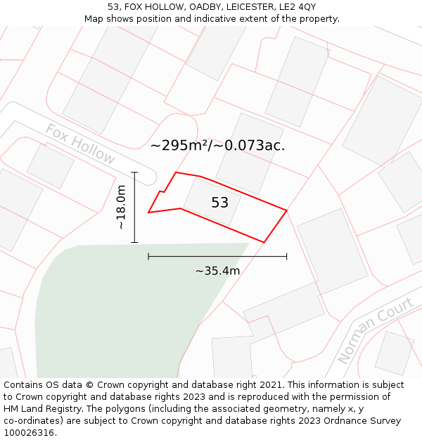 53, FOX HOLLOW, OADBY, LEICESTER, LE2 4QY: Plot and title map