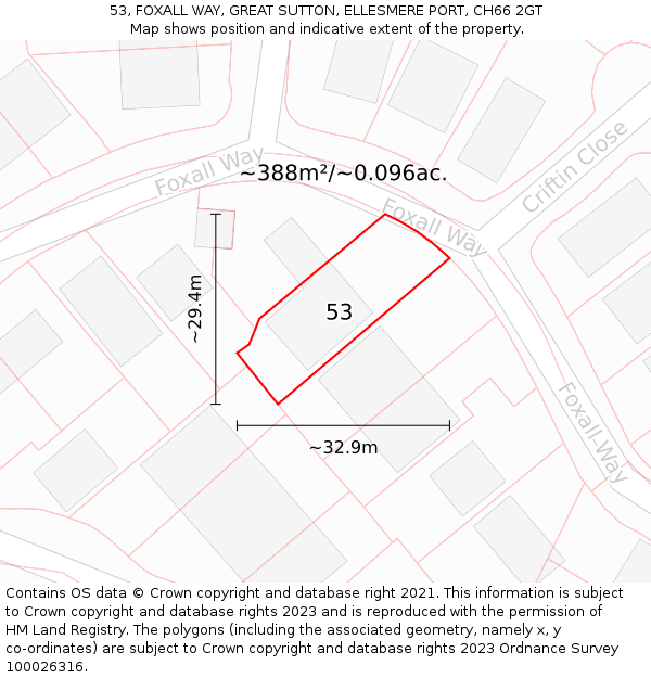 53, FOXALL WAY, GREAT SUTTON, ELLESMERE PORT, CH66 2GT: Plot and title map