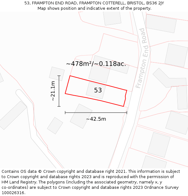 53, FRAMPTON END ROAD, FRAMPTON COTTERELL, BRISTOL, BS36 2JY: Plot and title map