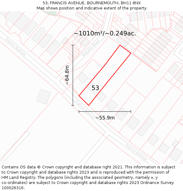 53, FRANCIS AVENUE, BOURNEMOUTH, BH11 8NX: Plot and title map