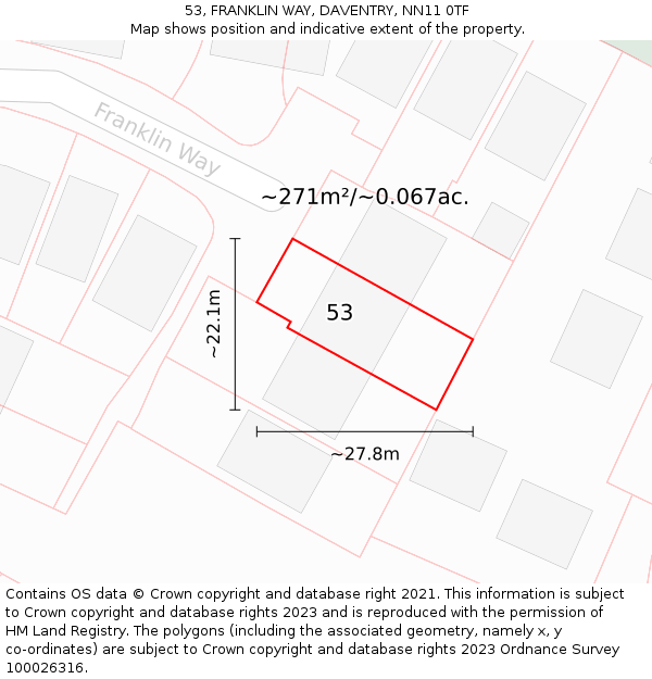 53, FRANKLIN WAY, DAVENTRY, NN11 0TF: Plot and title map