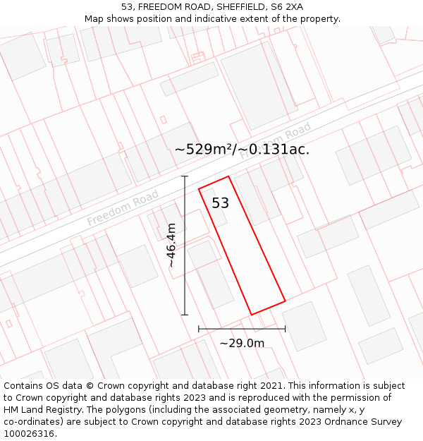 53, FREEDOM ROAD, SHEFFIELD, S6 2XA: Plot and title map