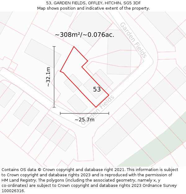 53, GARDEN FIELDS, OFFLEY, HITCHIN, SG5 3DF: Plot and title map
