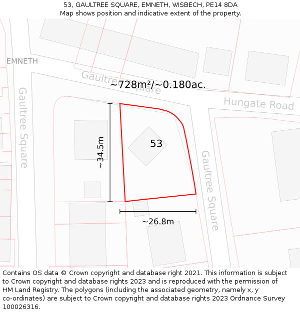 53, GAULTREE SQUARE, EMNETH, WISBECH, PE14 8DA: Plot and title map