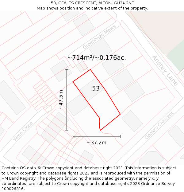 53, GEALES CRESCENT, ALTON, GU34 2NE: Plot and title map