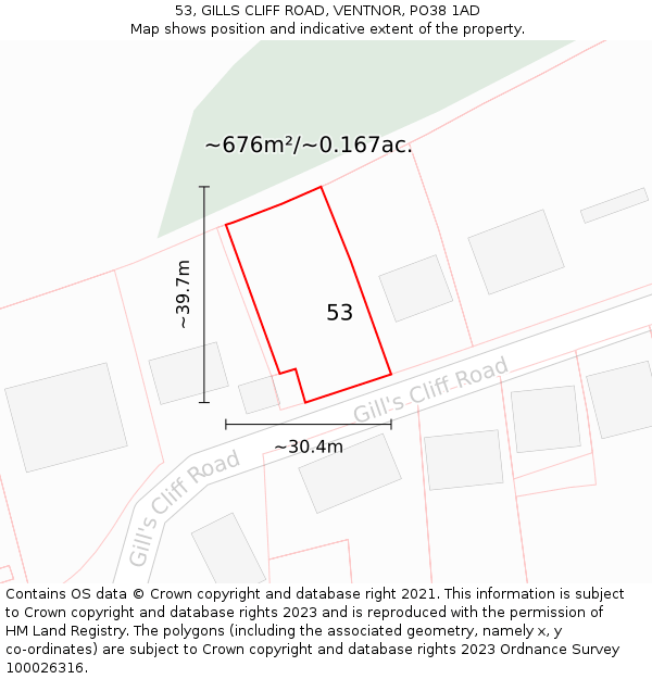 53, GILLS CLIFF ROAD, VENTNOR, PO38 1AD: Plot and title map