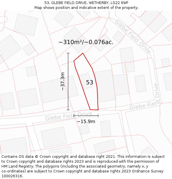 53, GLEBE FIELD DRIVE, WETHERBY, LS22 6WF: Plot and title map