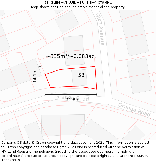 53, GLEN AVENUE, HERNE BAY, CT6 6HU: Plot and title map