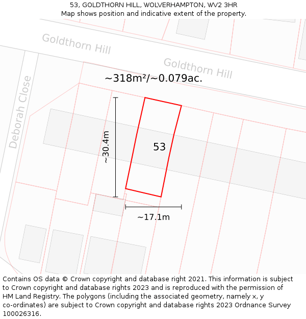 53, GOLDTHORN HILL, WOLVERHAMPTON, WV2 3HR: Plot and title map