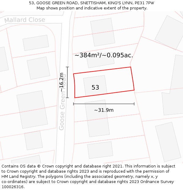 53, GOOSE GREEN ROAD, SNETTISHAM, KING'S LYNN, PE31 7PW: Plot and title map