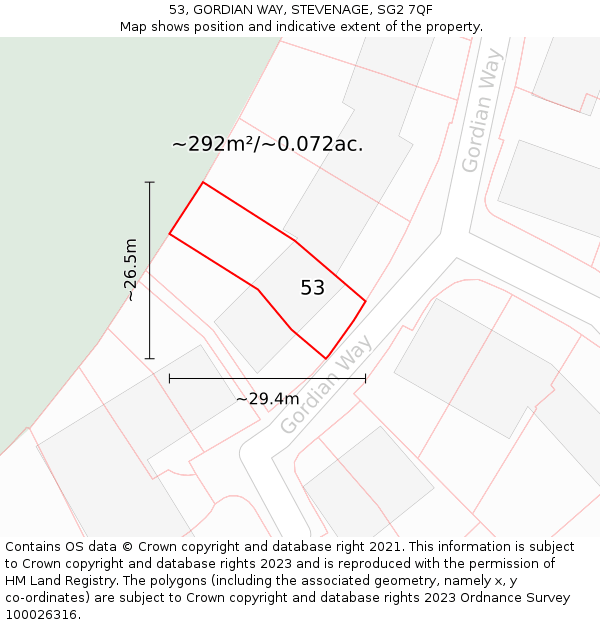 53, GORDIAN WAY, STEVENAGE, SG2 7QF: Plot and title map