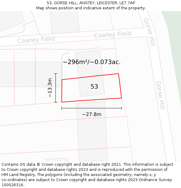 53, GORSE HILL, ANSTEY, LEICESTER, LE7 7AP: Plot and title map