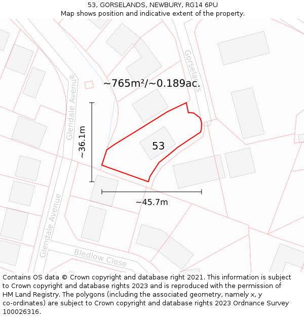 53, GORSELANDS, NEWBURY, RG14 6PU: Plot and title map