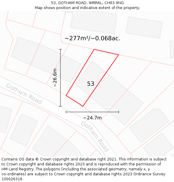 53, GOTHAM ROAD, WIRRAL, CH63 9NG: Plot and title map