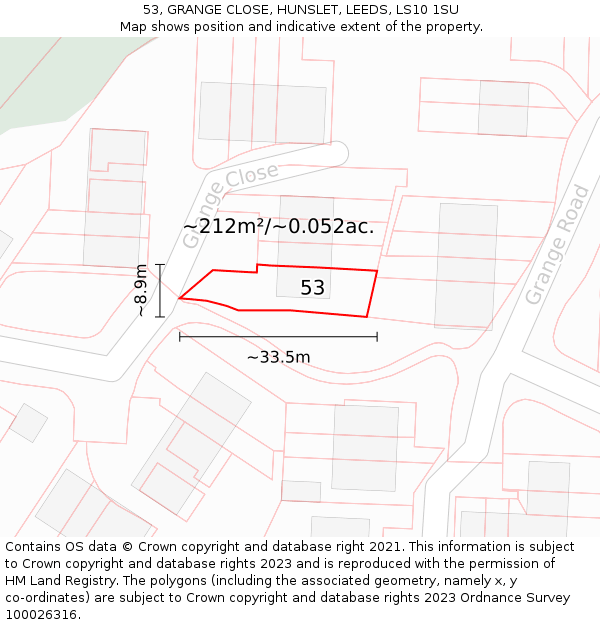 53, GRANGE CLOSE, HUNSLET, LEEDS, LS10 1SU: Plot and title map