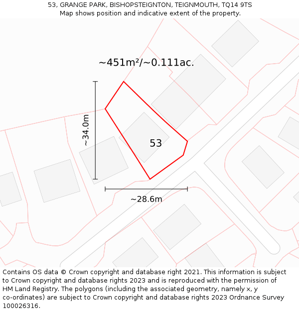 53, GRANGE PARK, BISHOPSTEIGNTON, TEIGNMOUTH, TQ14 9TS: Plot and title map