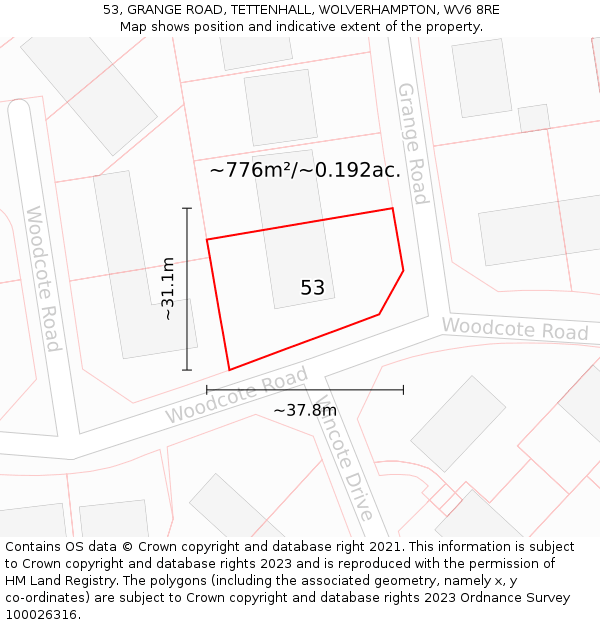 53, GRANGE ROAD, TETTENHALL, WOLVERHAMPTON, WV6 8RE: Plot and title map