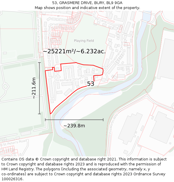 53, GRASMERE DRIVE, BURY, BL9 9GA: Plot and title map