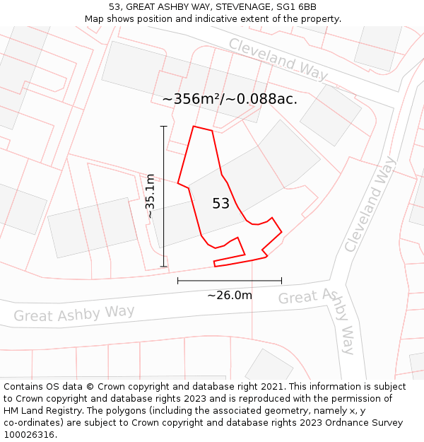53, GREAT ASHBY WAY, STEVENAGE, SG1 6BB: Plot and title map