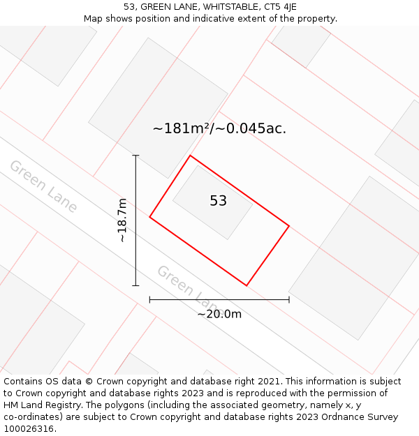 53, GREEN LANE, WHITSTABLE, CT5 4JE: Plot and title map