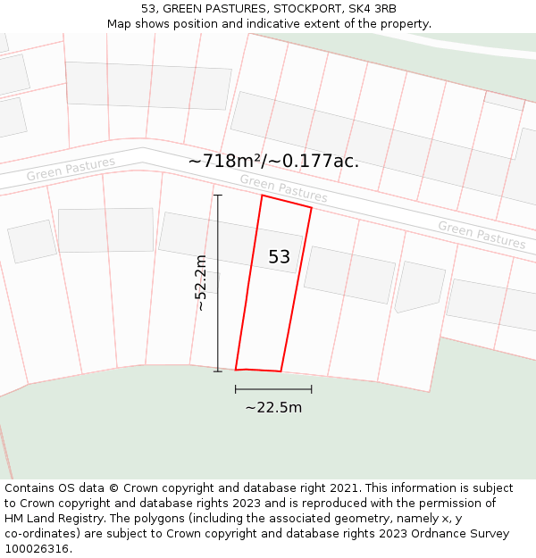 53, GREEN PASTURES, STOCKPORT, SK4 3RB: Plot and title map
