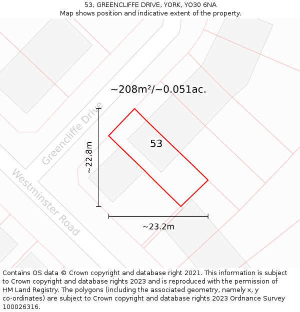 53, GREENCLIFFE DRIVE, YORK, YO30 6NA: Plot and title map