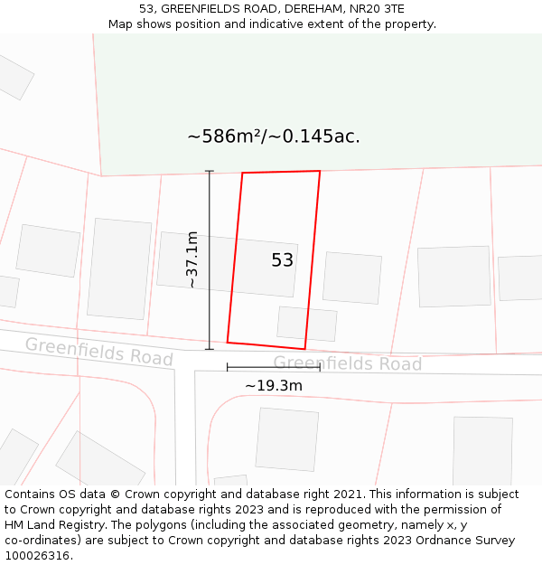 53, GREENFIELDS ROAD, DEREHAM, NR20 3TE: Plot and title map