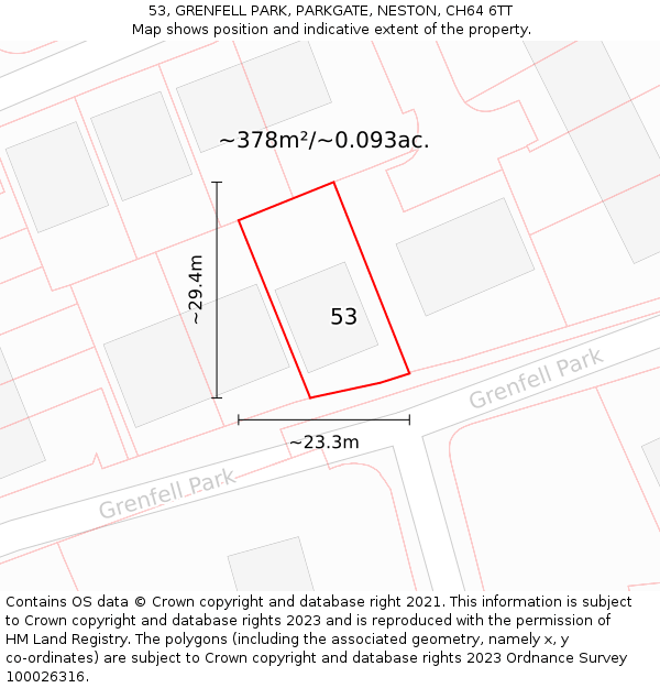 53, GRENFELL PARK, PARKGATE, NESTON, CH64 6TT: Plot and title map